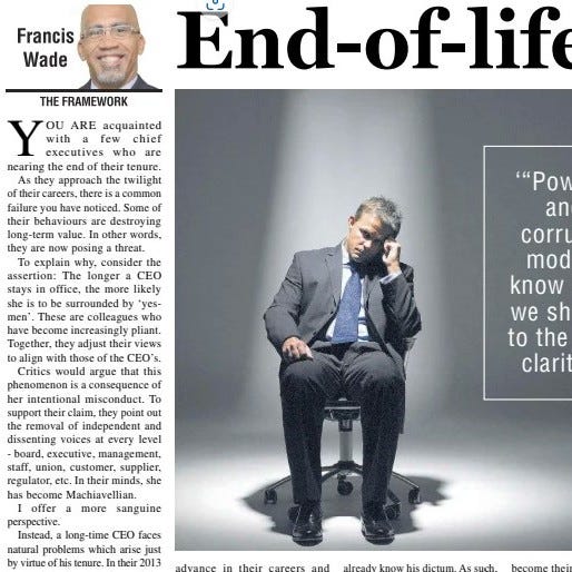 Why End-of-Tenure CEOs Are a Danger Why End-of-Tenure CEOs Are a Danger