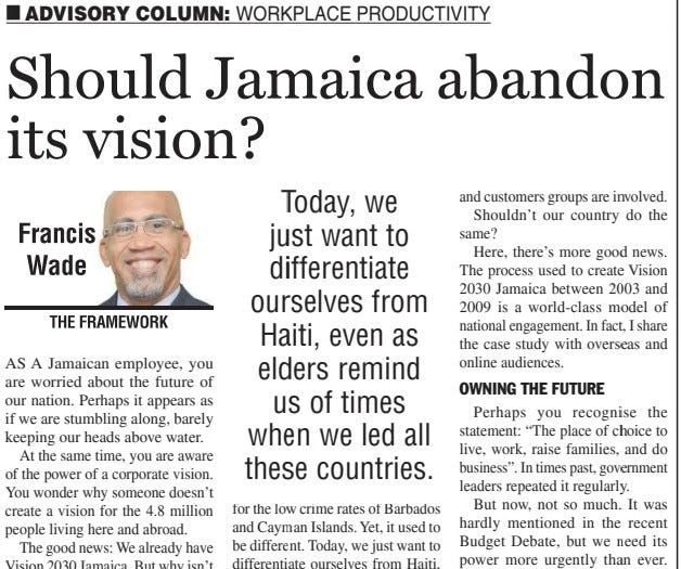 Should Jamaican Citizens Abandon Their Vision for 2030? Should Jamaican Citizens Abandon Their Vision for 2030?