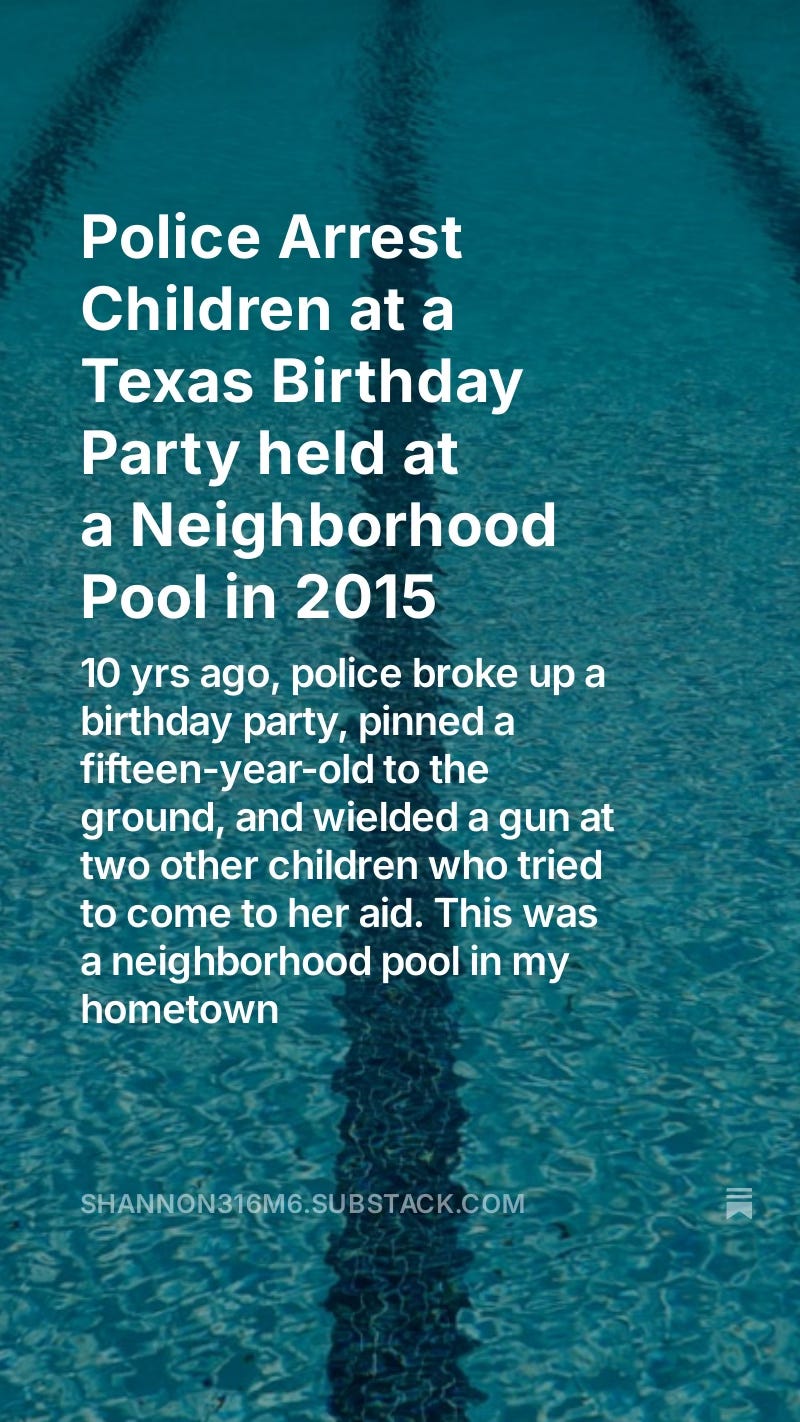 Police Arrest Children at a Texas Birthday Party held at a Neighborhood Pool in 2015 Police Arrest Children at a Texas Birthday Party held at a Neighborhood Pool in 2015