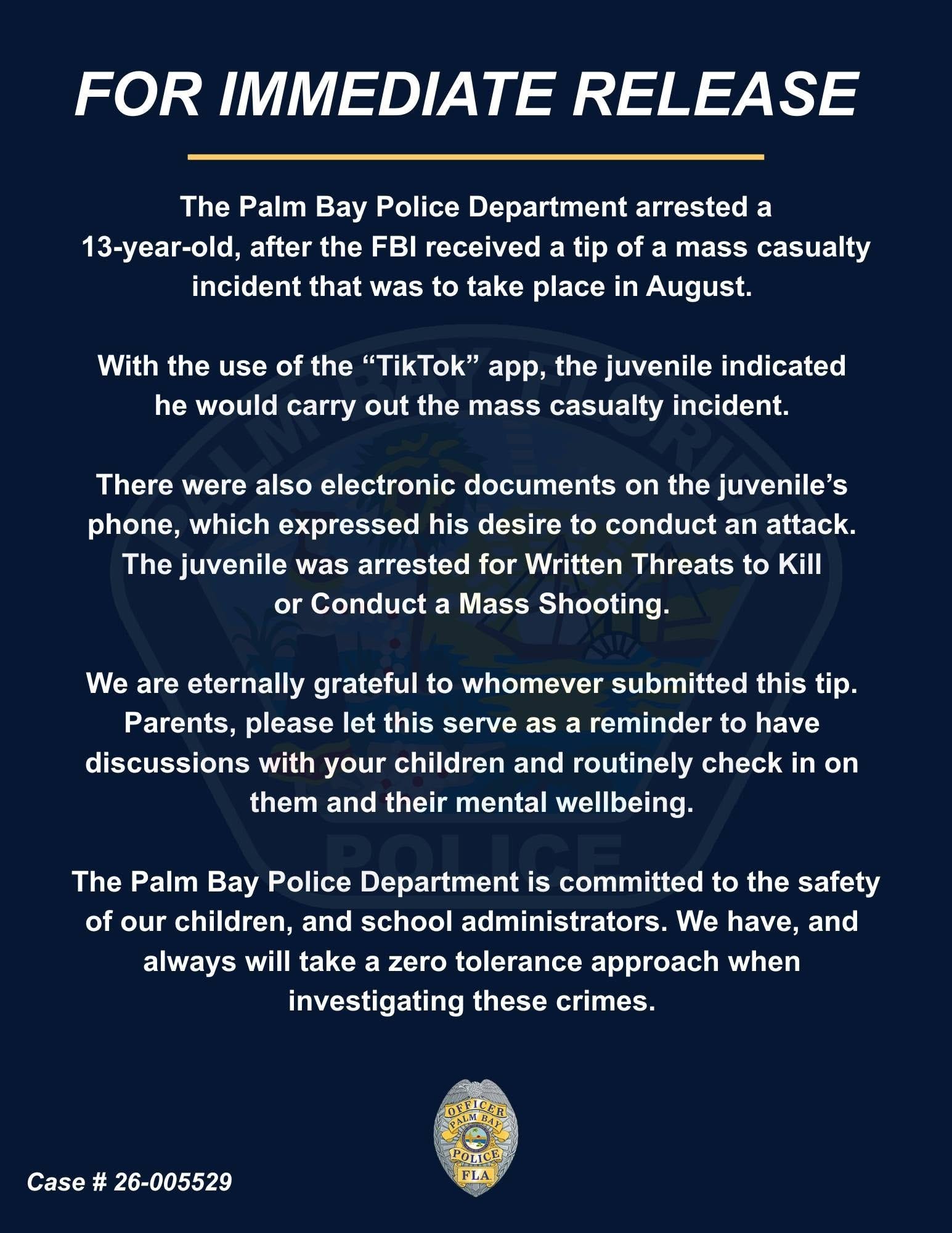 Palm Bay: 13-Year-Old Arrested After FBI Traces TikTok Mass Casualty Threat  episode artwork