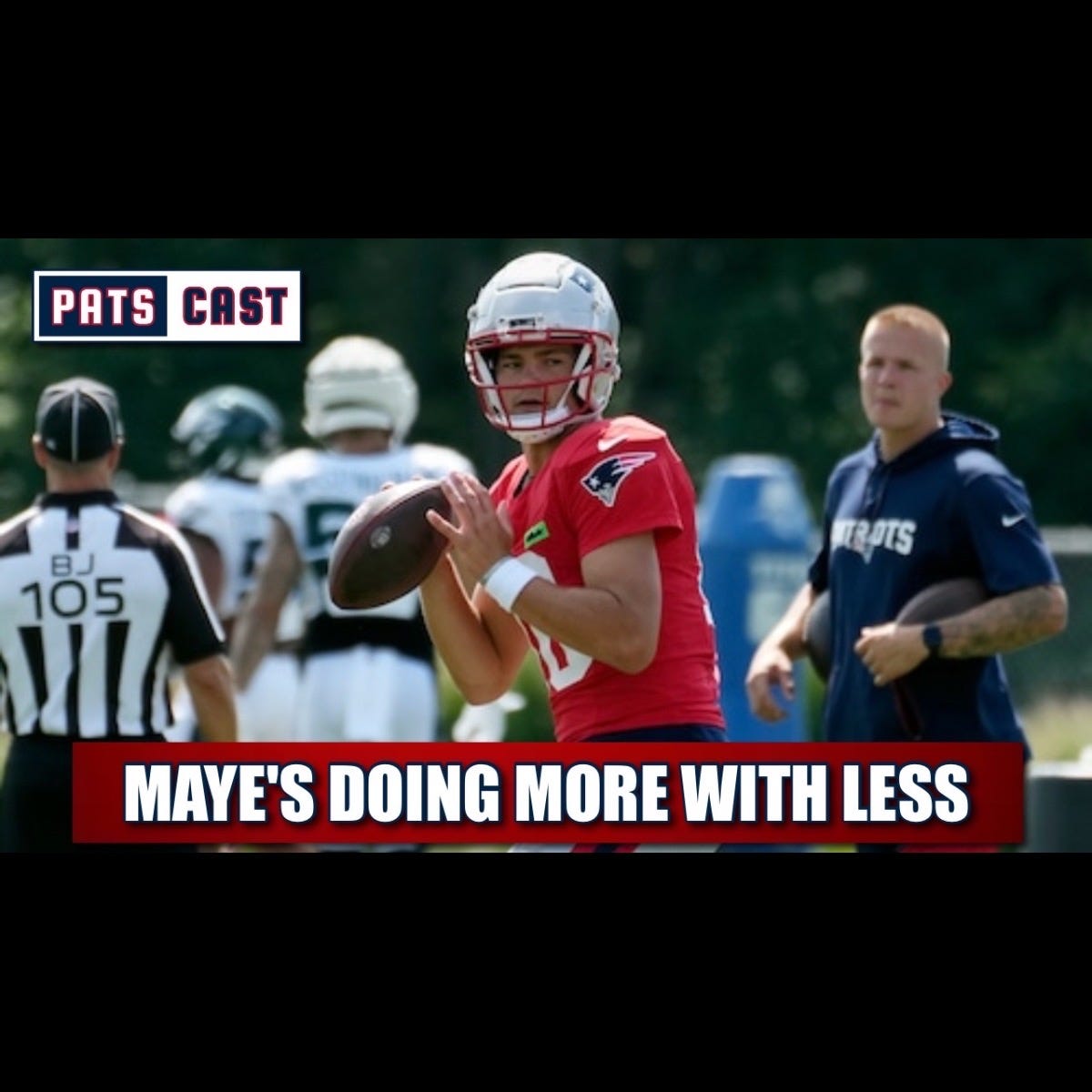 Drake Maye Outperforms Brissett at Eagles Joint Practice, But O-Line Struggles episode artwork