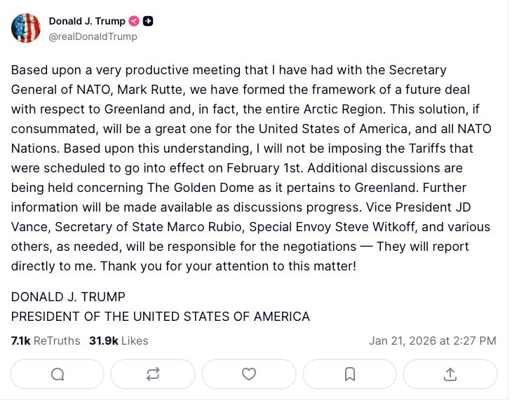 TACO Trump Emerges in Davos; Epstein Files; DOGE Data Breach, SCOTUS sides with Lisa Cook; and Mr. Smith goes to DC