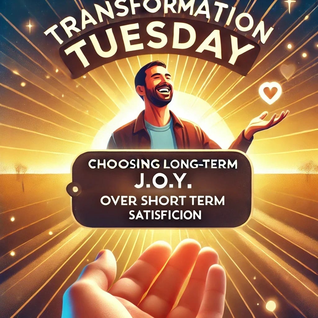 Transformation Tuesday: Choosing Long-Term Joy Over Short-Term Satisfaction. Transform Your Life with Joy and Patience: Happiness Is a Choice! It's within your ability to always CHOOSE J.O.Y!  episode artwork