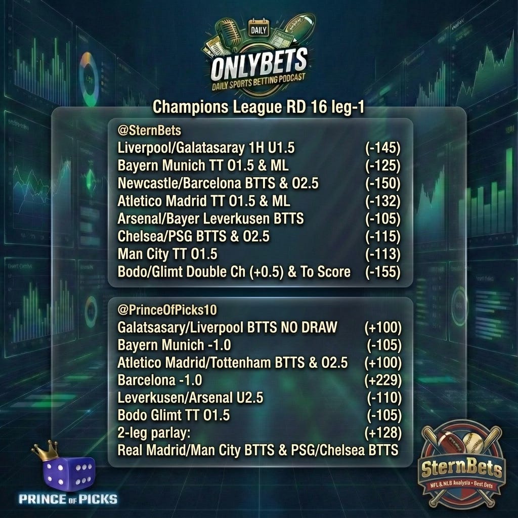 OnlyBets Champions League Rd of 16 leg-1 Preview with Best Bets & Analysis March 10th, hosted by PrinceOfPicks & SternBets episode artwork