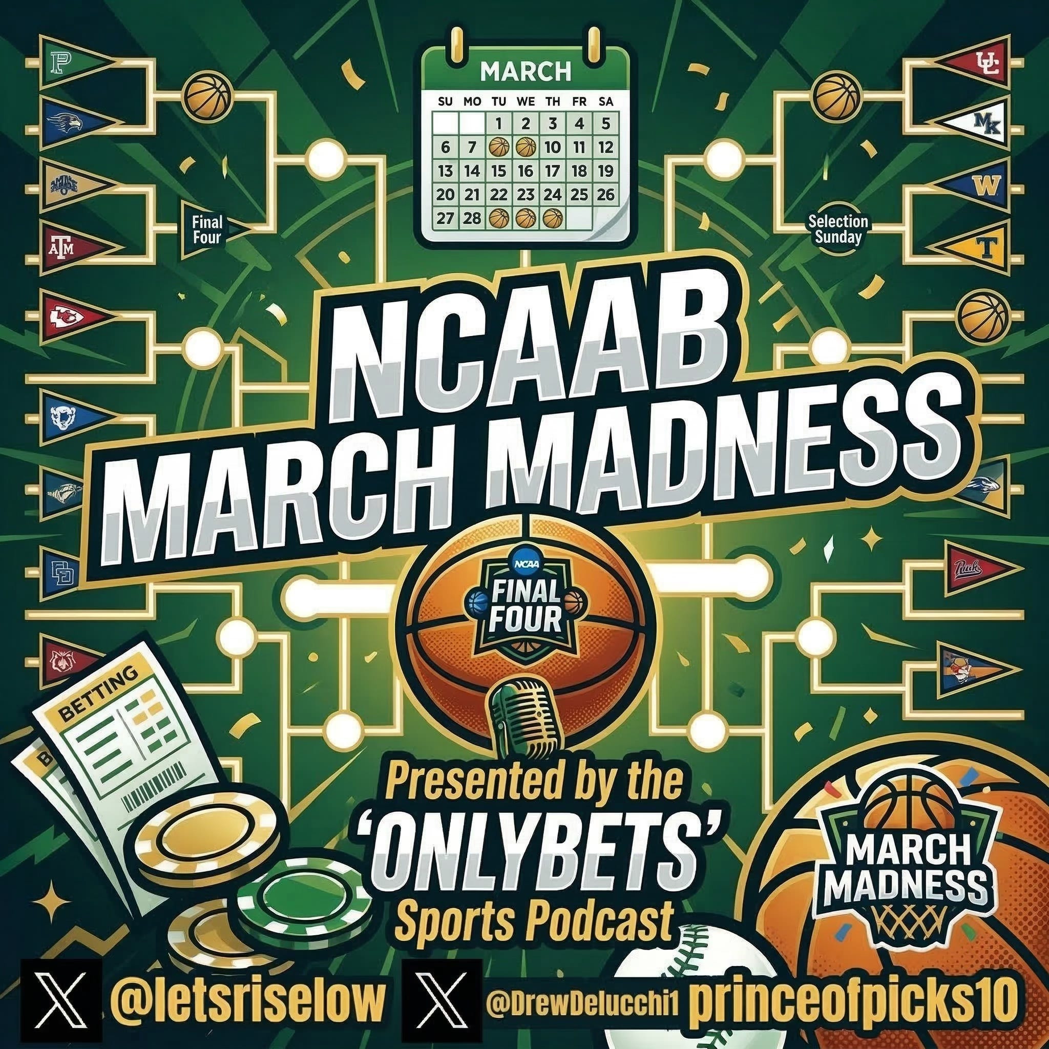NCAAB March Madness by the OnlyBets Sports Podcast hosted by PrinceOfPicks, SternBets & DrewDelucchi episode artwork