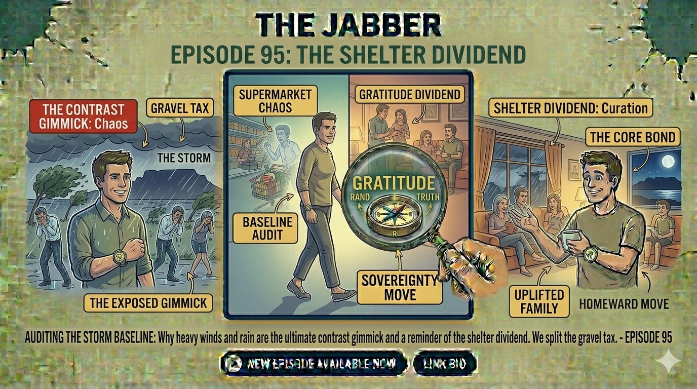 The shelter dividend: Auditing gratitude in the storm episode artwork