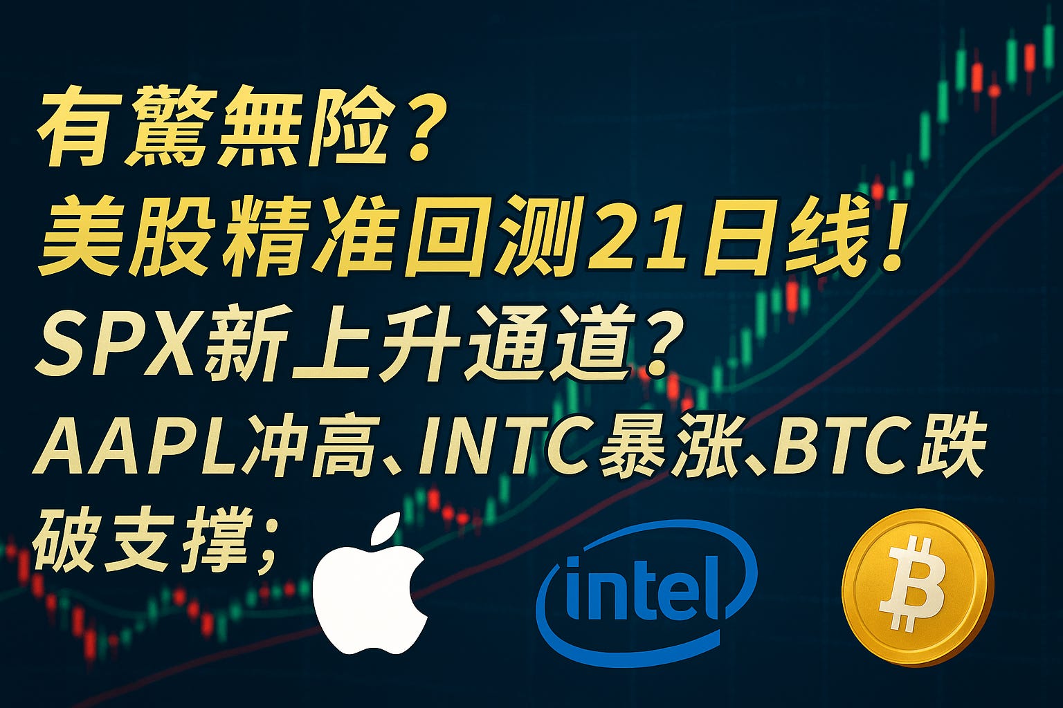 有惊无险？美股精准回测21日线！SPX新上升通道？｜AAPL冲高、INTC暴涨，BTC跌破支撑