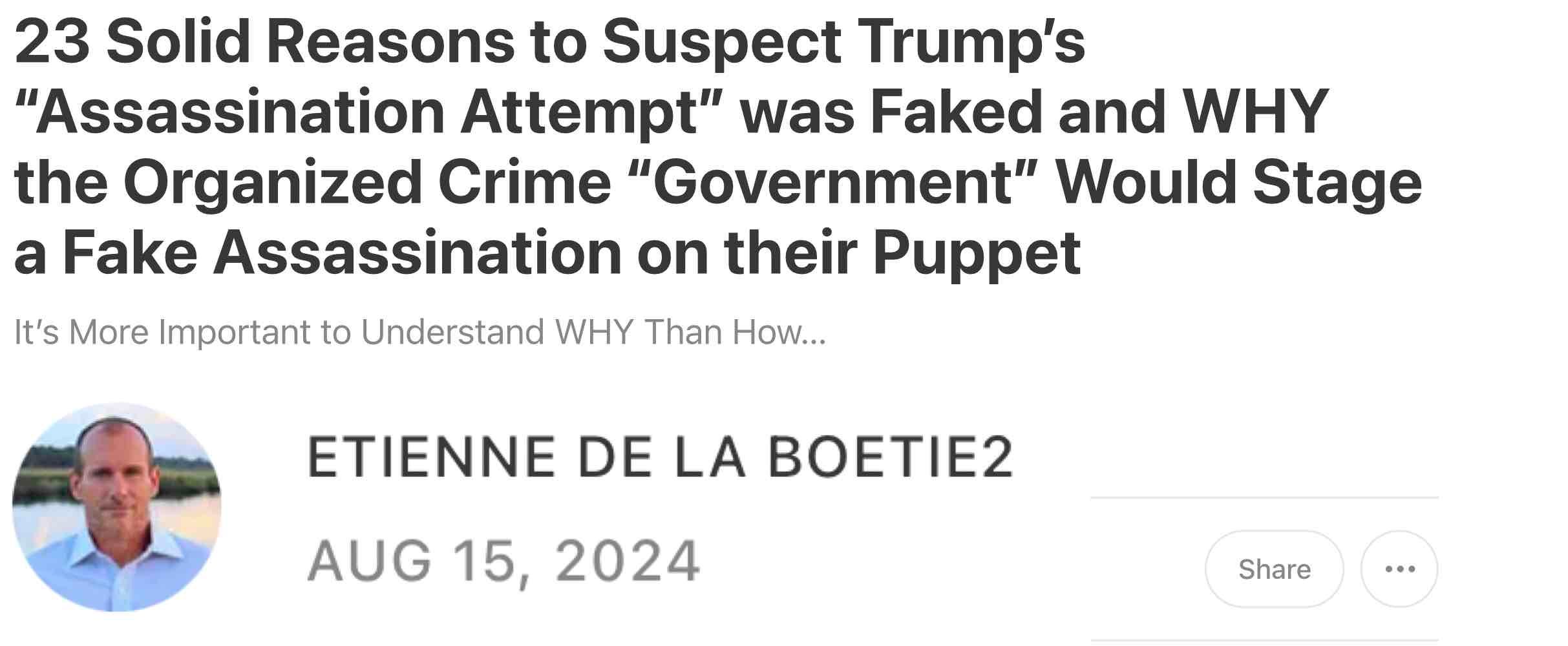 Etienne de la Boetie on “23 Reasons to Suspect ‘Trump Shooting’ Was a PR Op”