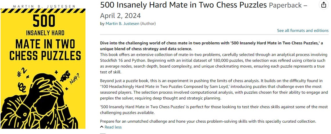 500 Insanely Hard Mate in Two Chess Puzzles Out on Amazon!