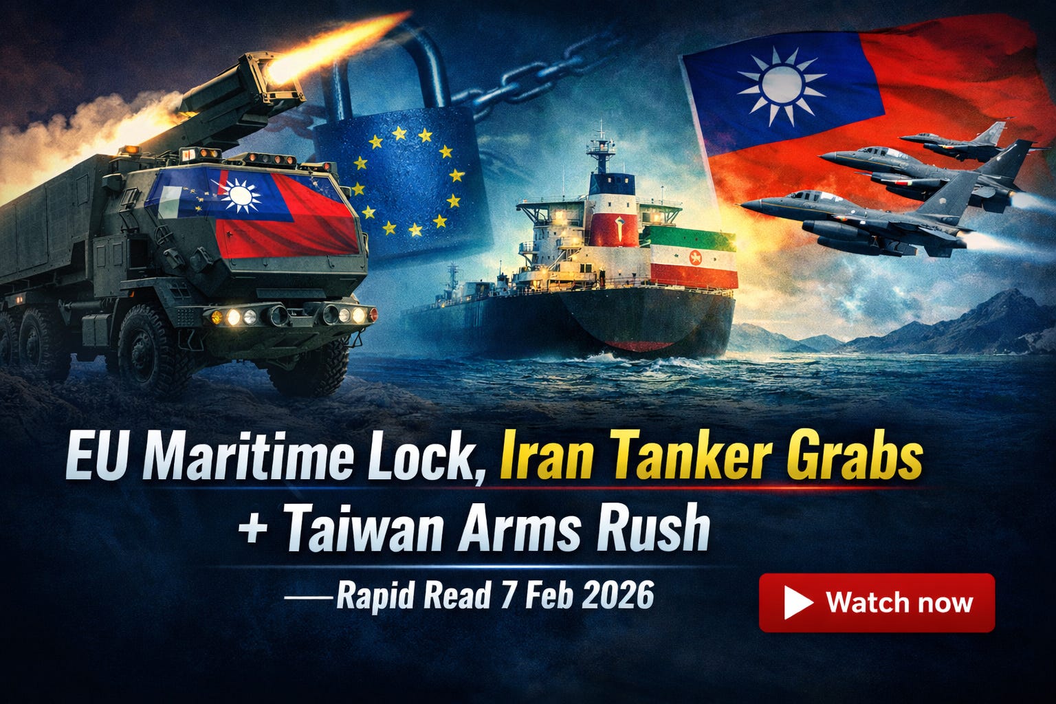 EU Maritime Lock, Iran Tanker Grabs + Taiwan Arms Rush —Rapid Read 7 Feb 2026