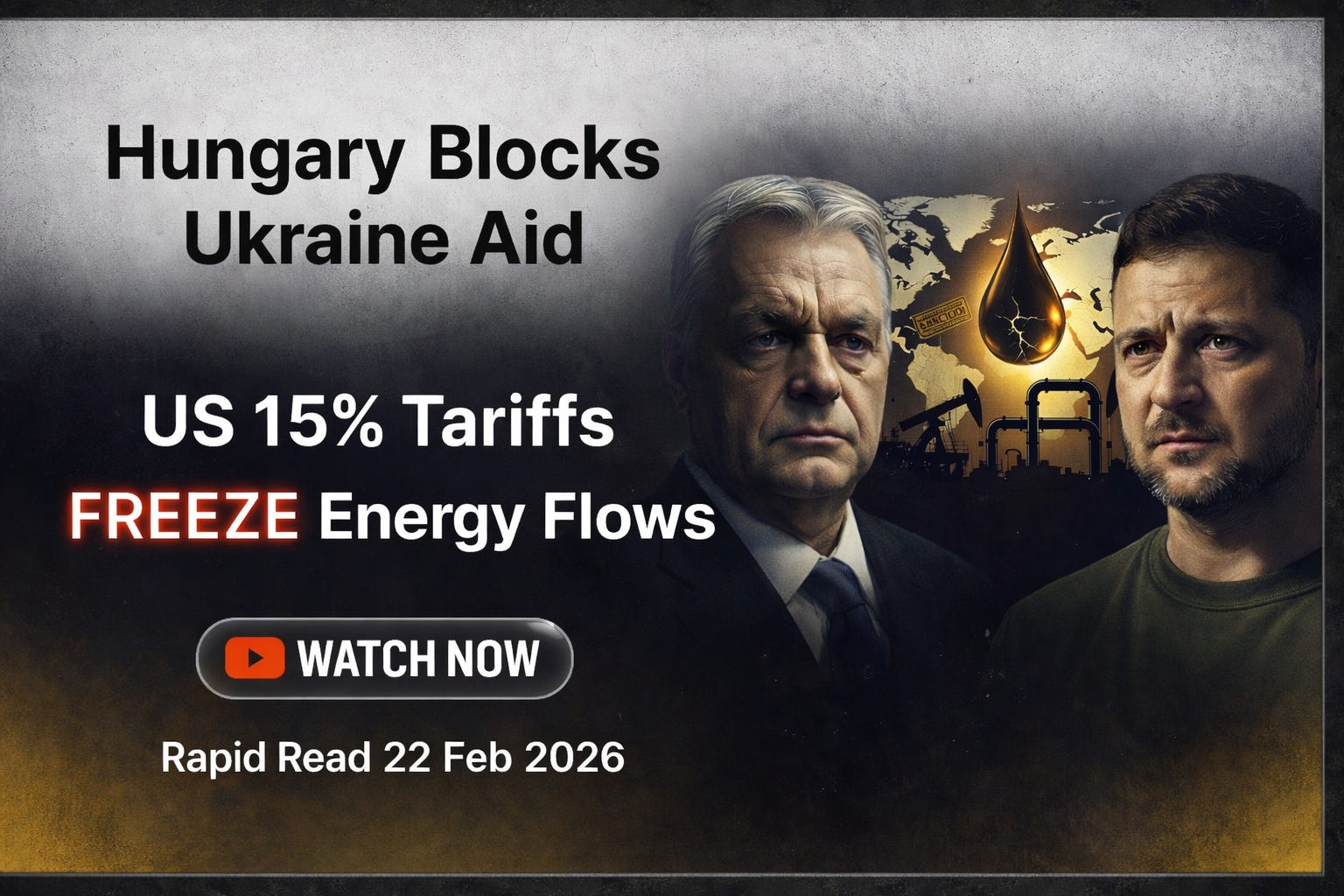 Hungary Blocks Ukraine Aid, US Global 15% Tariff | Rapid Read 22 Feb 2026
