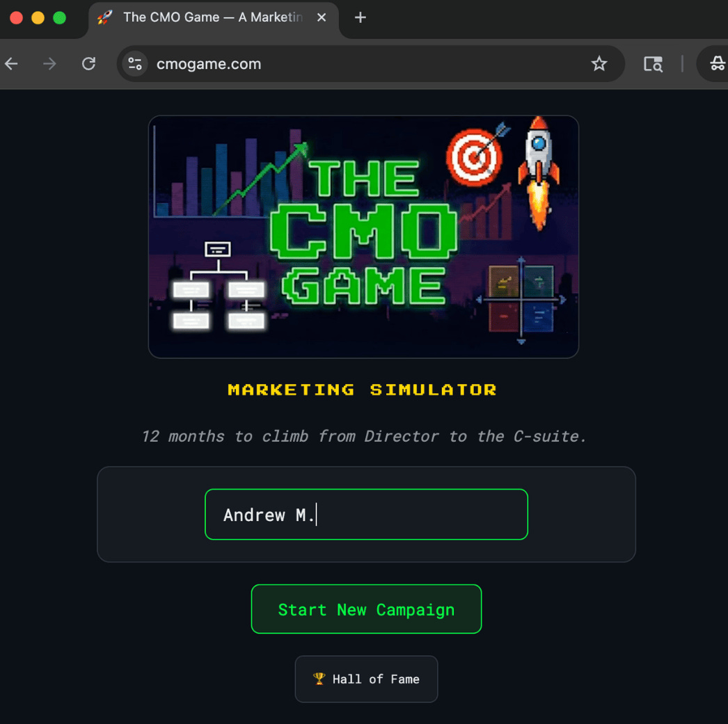 Introducing The CMO Game Introducing The CMO Game