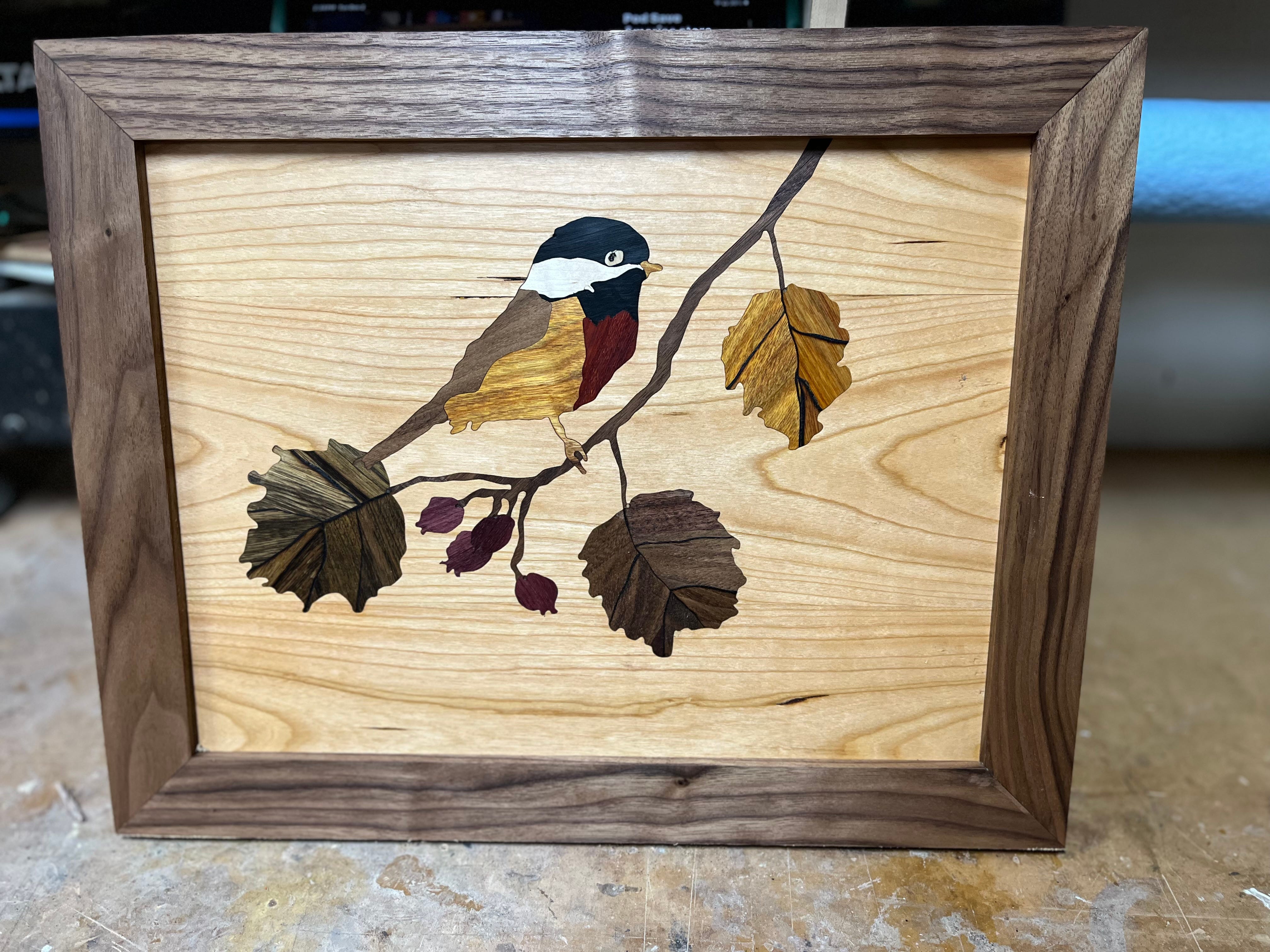 The making of a marquetry pice Autumn perch episode artwork