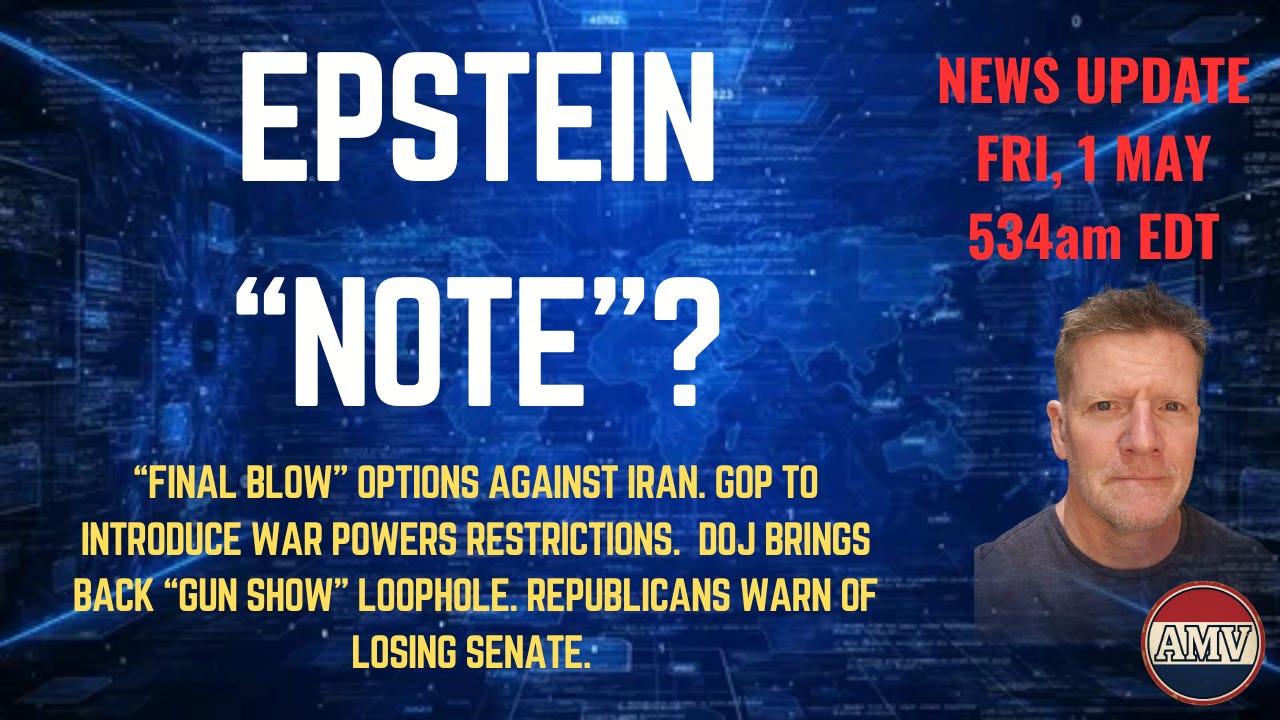 AM News. Fri, 1 May. Epstein "note"? episode artwork