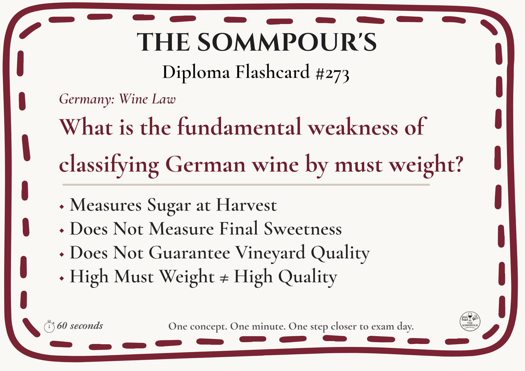 Diploma Flashcard #273: What is the fundamental weakness of classifying German wine by must weight? episode artwork