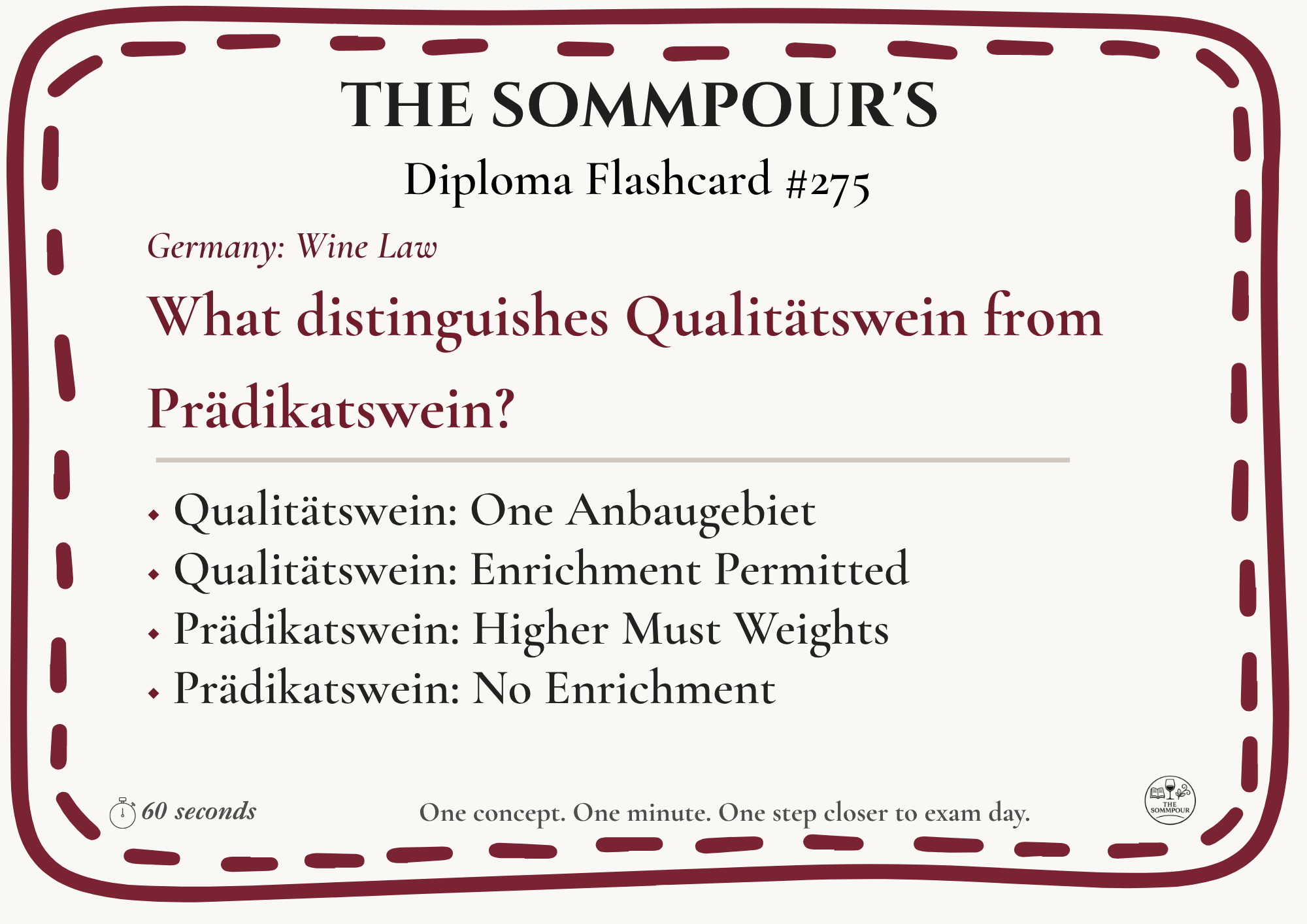 Diploma Flashcard #275: What distinguishes Qualitätswein from Prädikatswein? episode artwork
