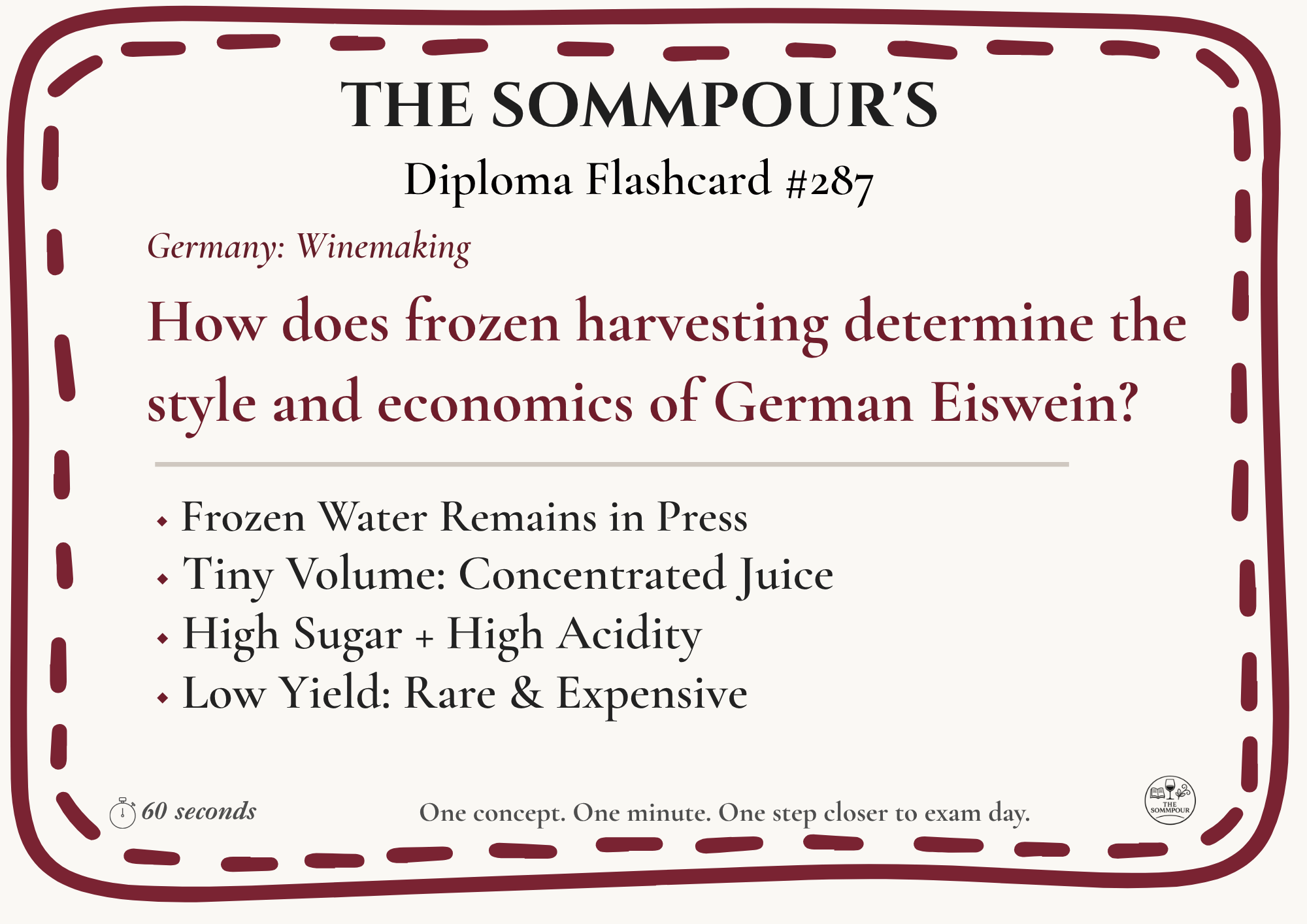 Diploma Flashcard #287: How does frozen harvesting determine the style and economics of German Eiswein? episode artwork