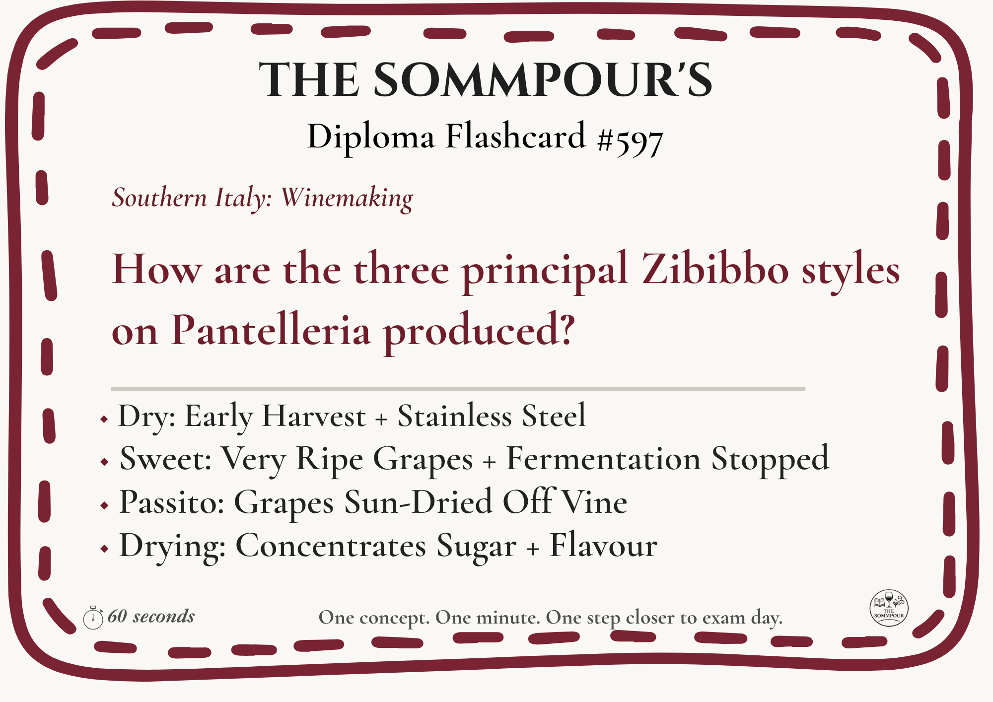 Diploma Flashcard #597: How are the three principal Zibibbo styles on Pantelleria produced? episode artwork