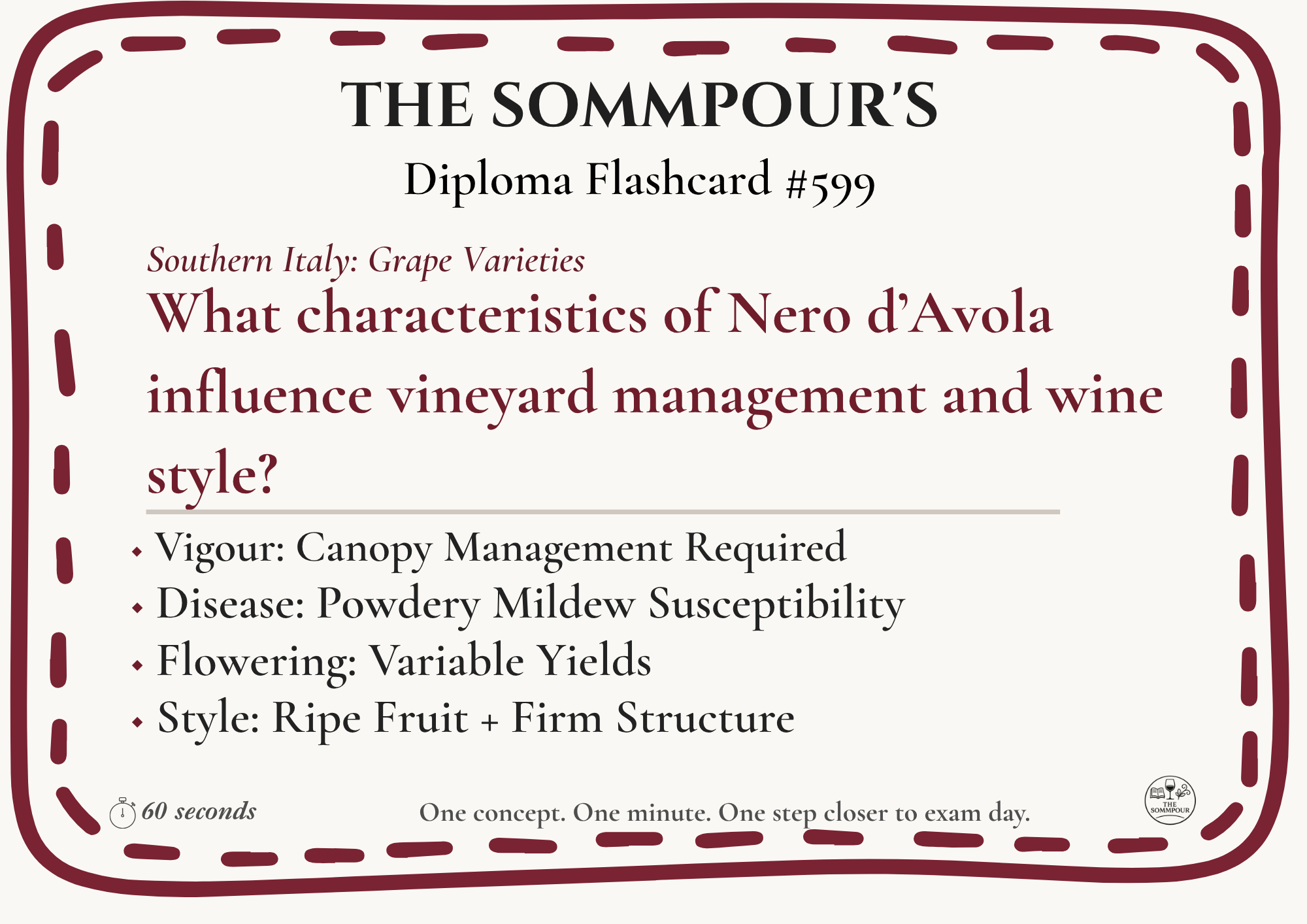 Diploma Flashcard #599: What characteristics of Nero d’Avola influence vineyard management and wine style? episode artwork