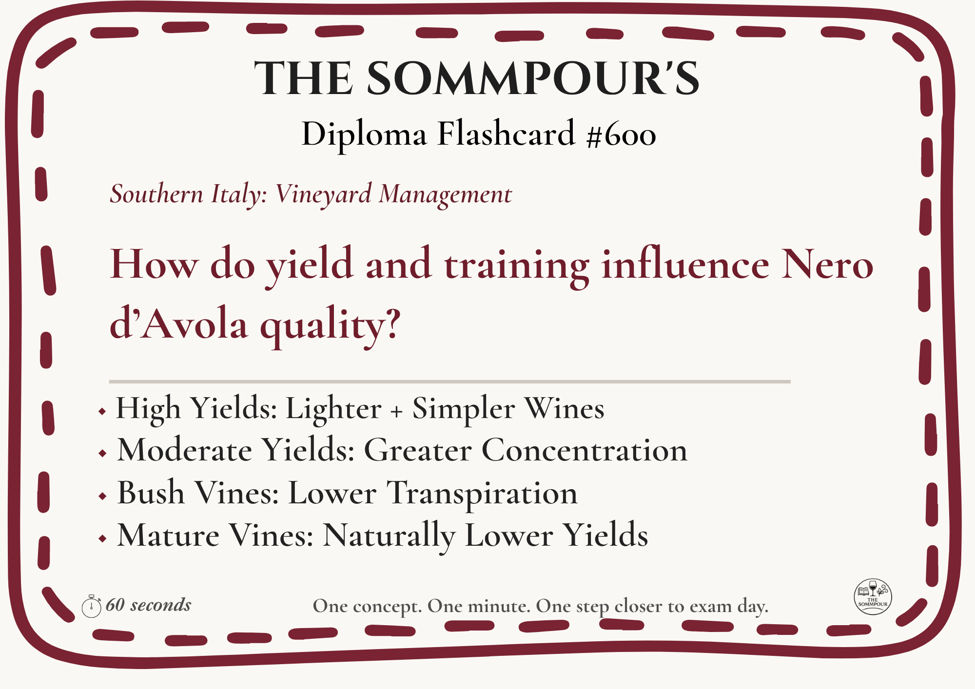 Diploma Flashcard #600: How do yield and training influence Nero d’Avola quality? episode artwork