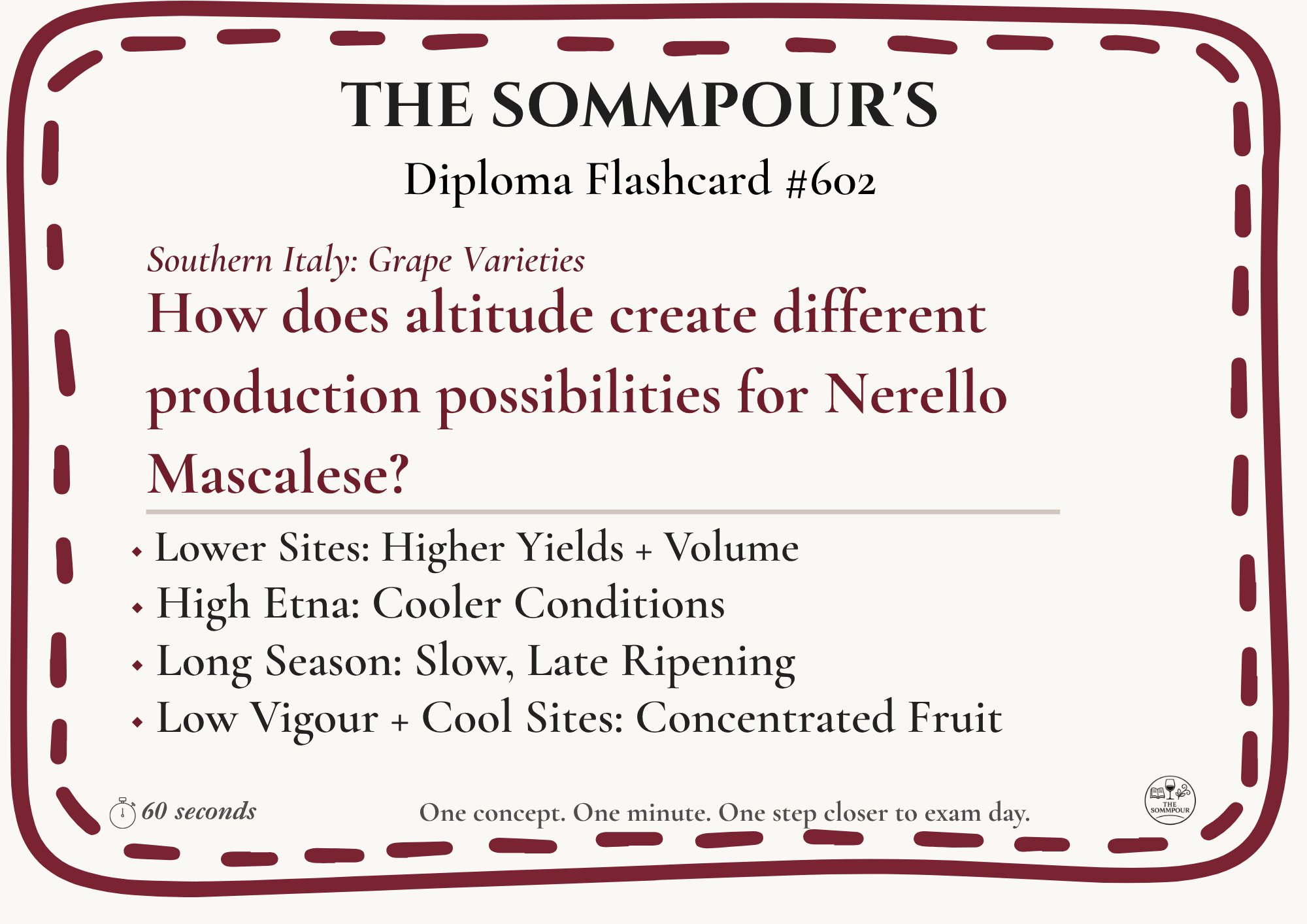 Diploma Flashcard #602: How does altitude create different production possibilities for Nerello Mascalese? episode artwork