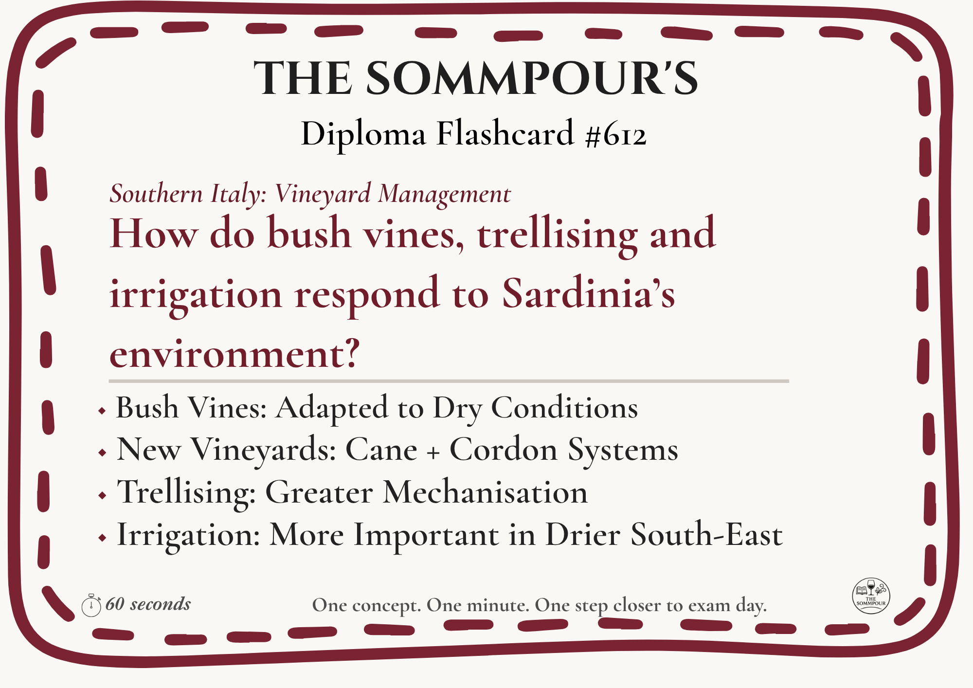 Diploma Flashcard #612: How do bush vines, trellising and irrigation respond to Sardinia’s environment? episode artwork