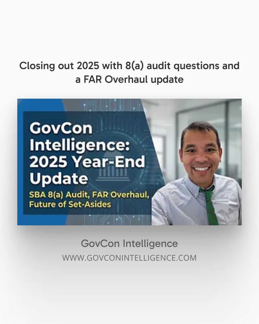 Closing out 2025 with 8(a) audit questions and a FAR Overhaul update Closing out 2025 with 8(a) audit questions and a FAR Overhaul update