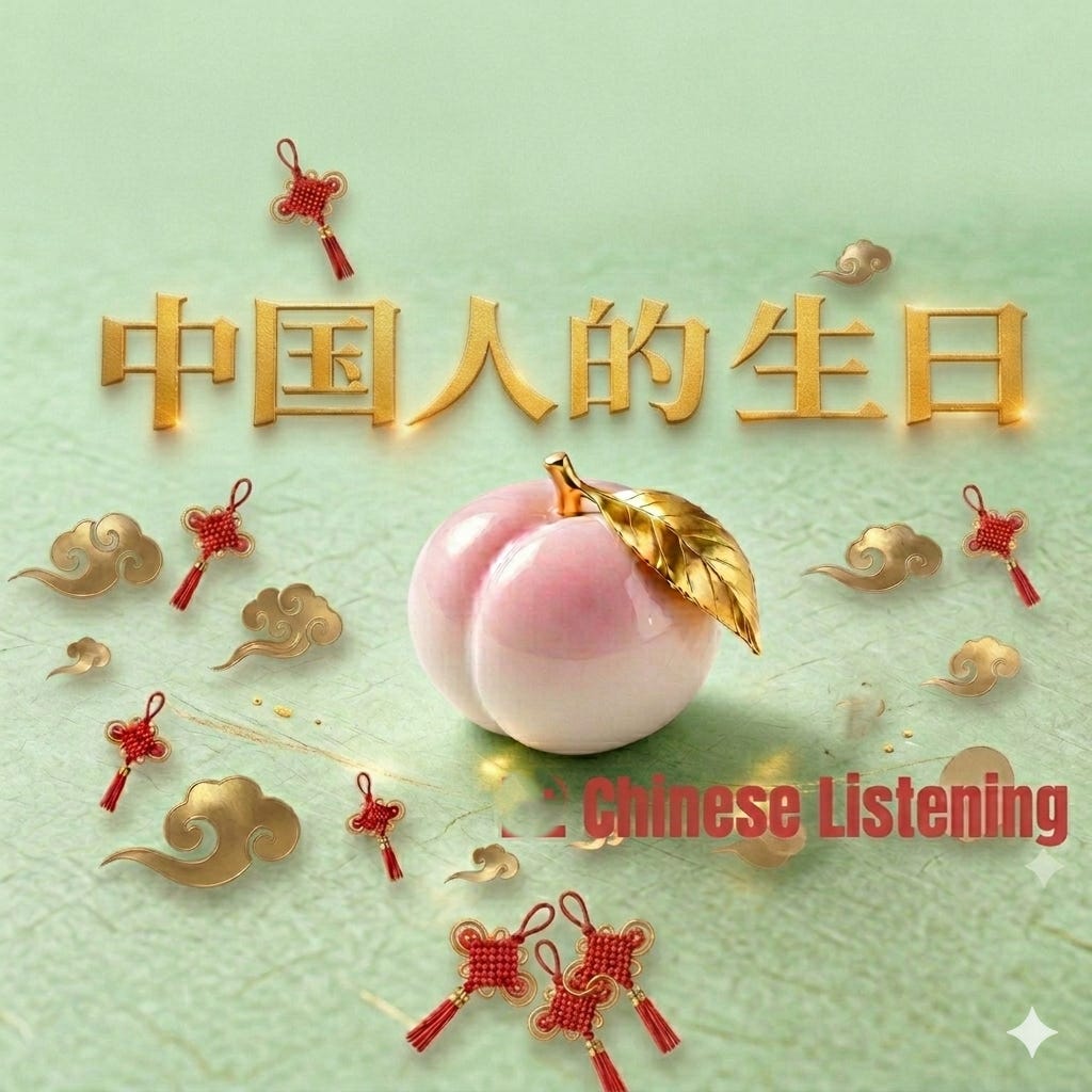 A2 Chinese | Chinese Birthdays: Peaches, Noodles & Red Eggs | HSK2 HSK3 听力 Chinese Immersion Podcast