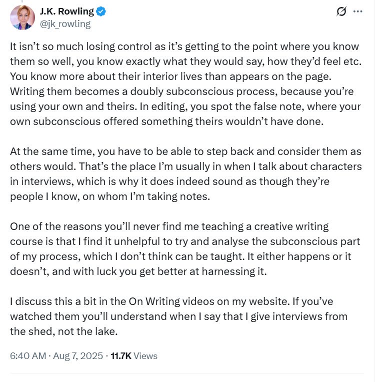 Rowling Links "Subconscious" Lake Inspiration to "Universal Psyche," Etc.