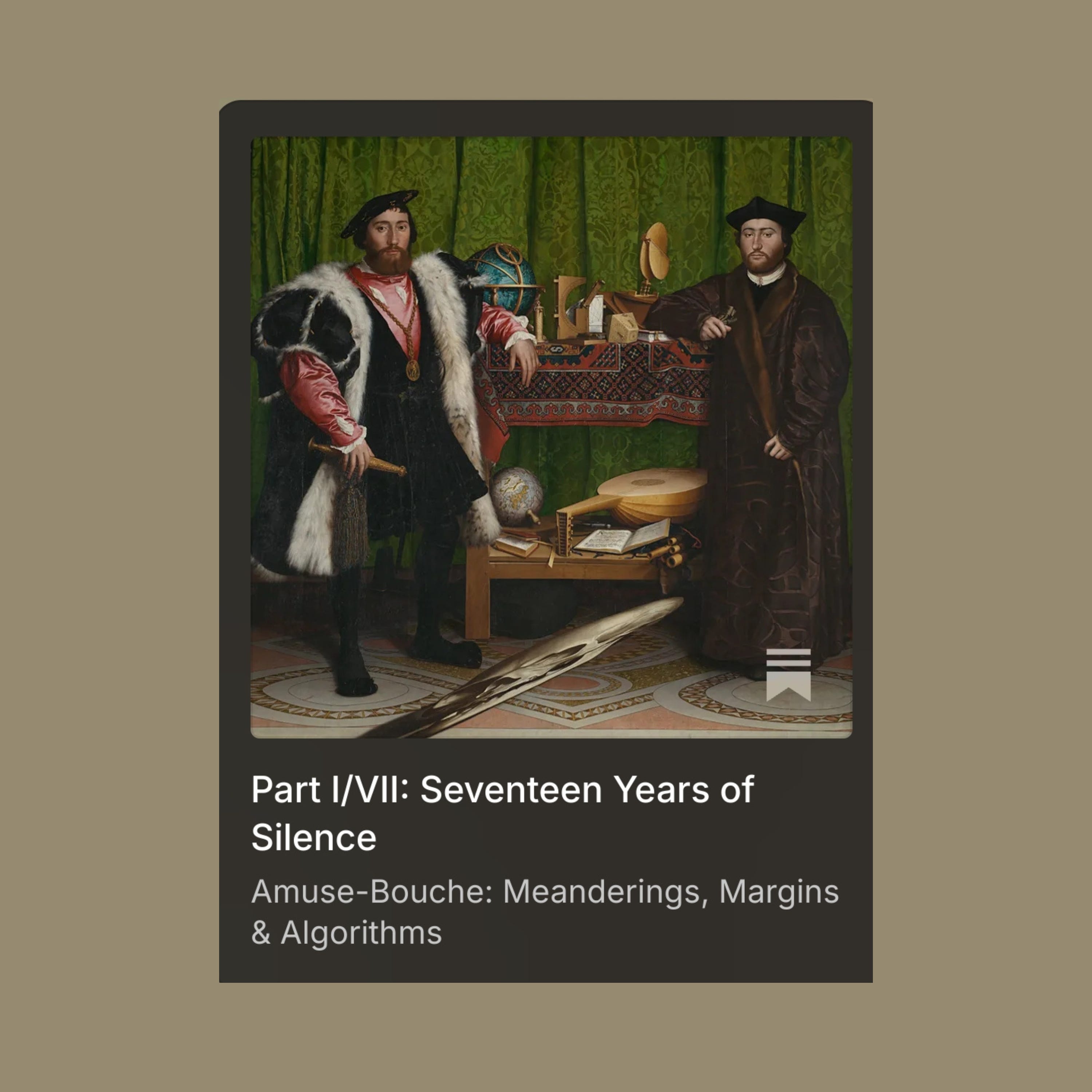 Part I/VII: Seventeen Years of Silence episode artwork