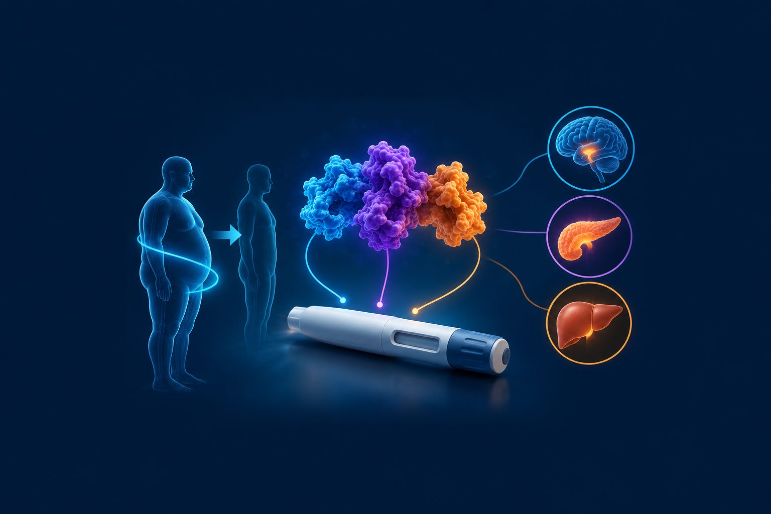 How does a GLP-1, GIP, and glucagon triple agonist work?