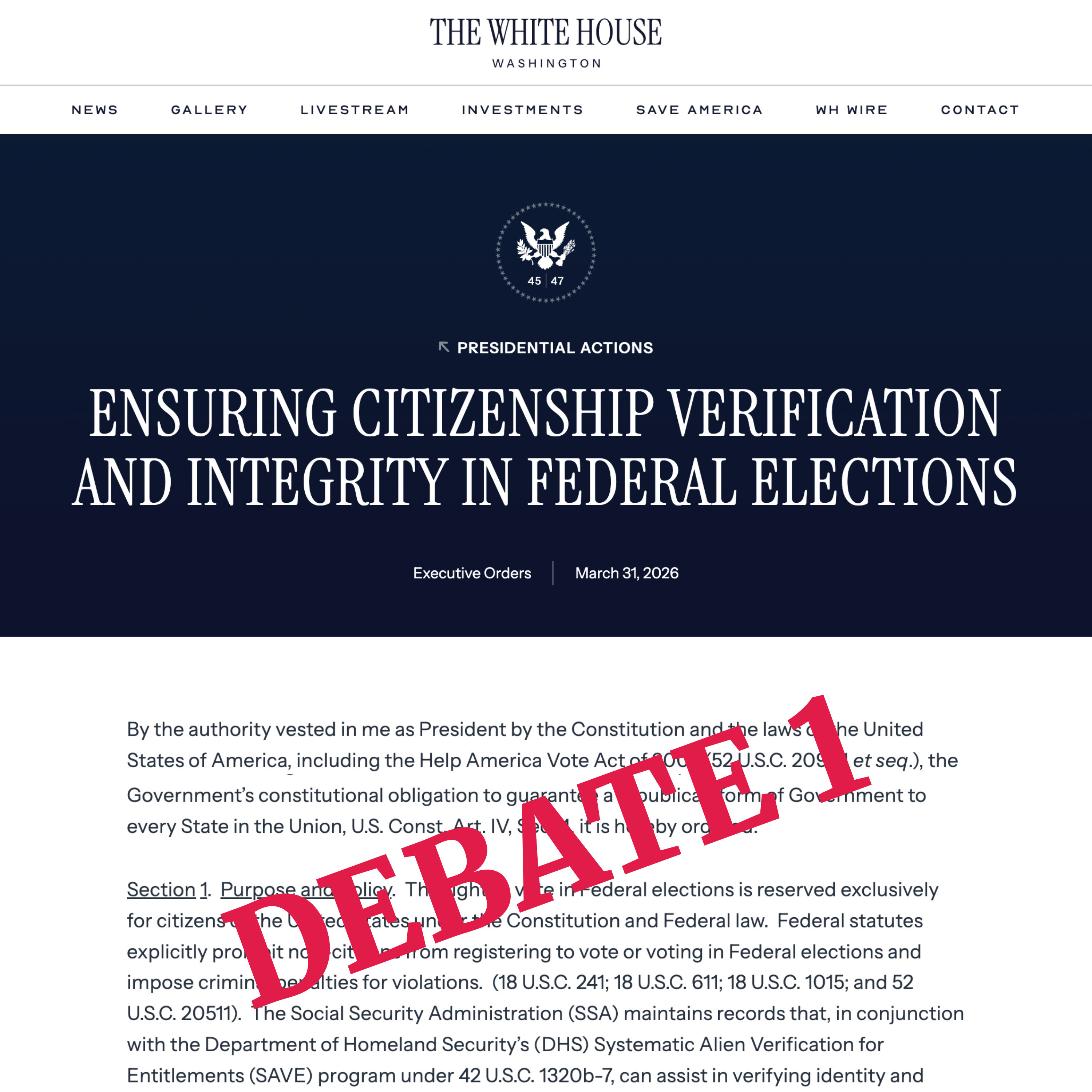 Exec Order: Citizenship & Mail-in Ballots - Federal Mandate vs State Citizenship Lists - Debate 01
