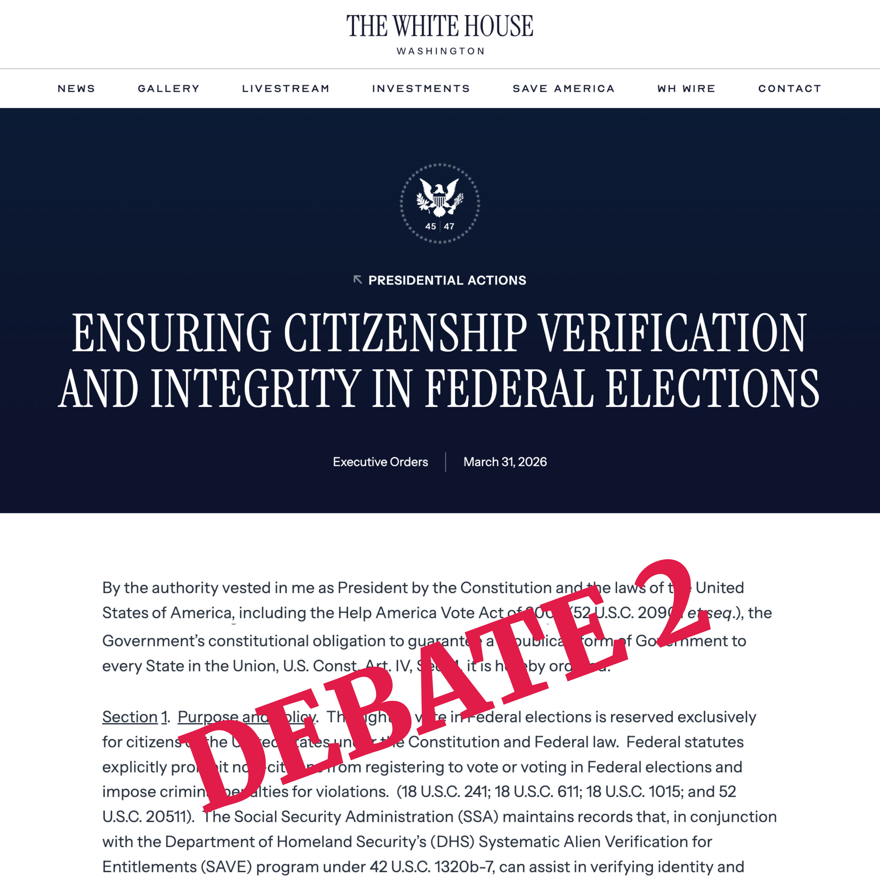 Exec Order: Citizenship & Mail-in Ballots - Federal Restrictions vs Voter Self-Certification - Debate 02