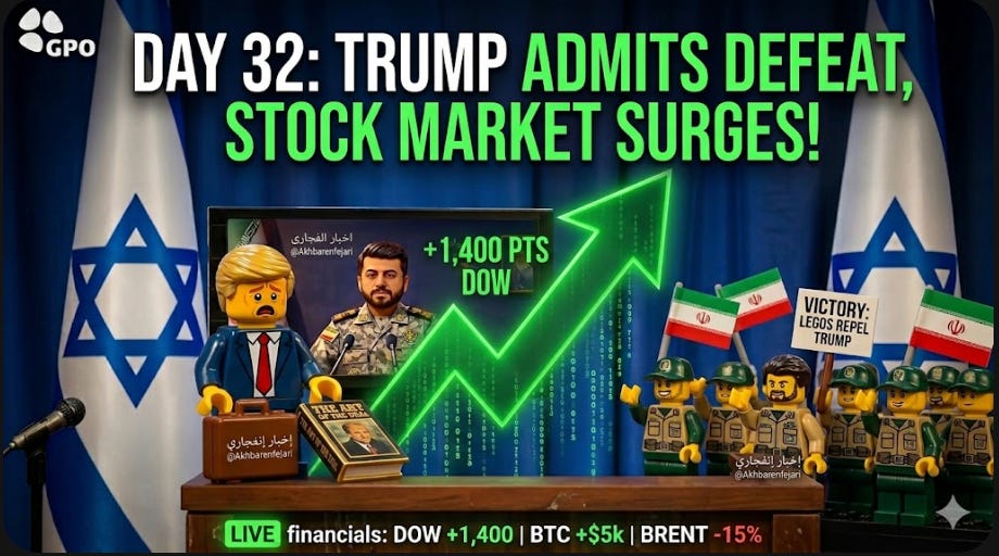 Iran War Day 32: Trump Admits Defeat, Stock Market Surges