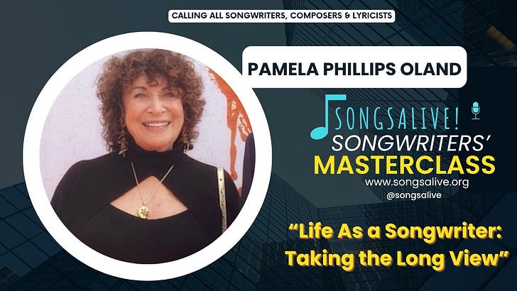 Songsalive! Masterclass - 3x Grammy-nominated Lyricist Pamela Phillips Oland "Life As a Songwriter" episode artwork
