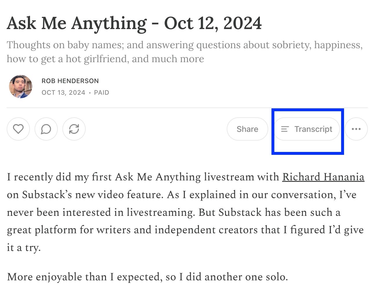 Dr. Rob Henderson livestream AMA - Oct 12, 2024 Episode cover