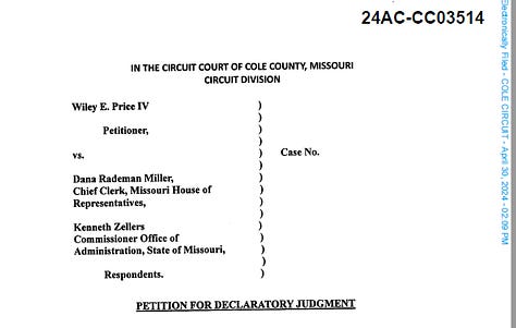 Caption and Paragraphs One and Two from 24AC-CC03514, Price v Miller et al