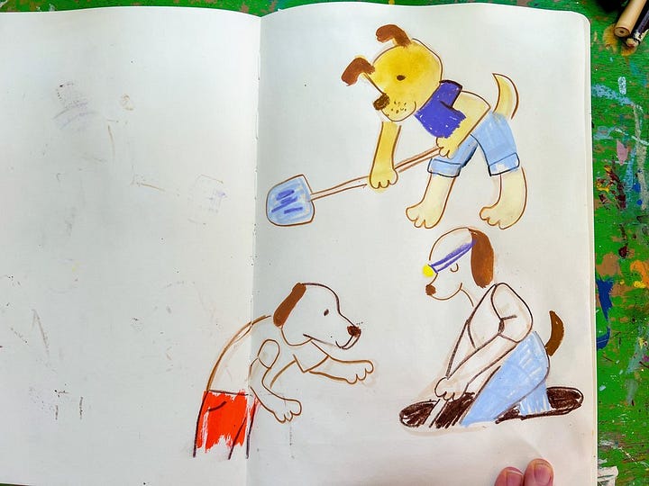 drawings of dogs doing human things