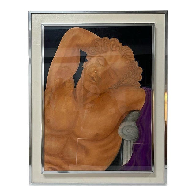 Vintage Neoclasical Italian Figurative Watercolor Painting, Framed For Sale