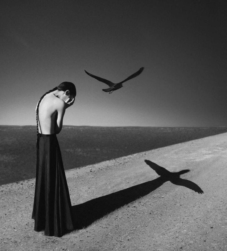 This may contain: a man standing on the side of a road next to a bird flying over him