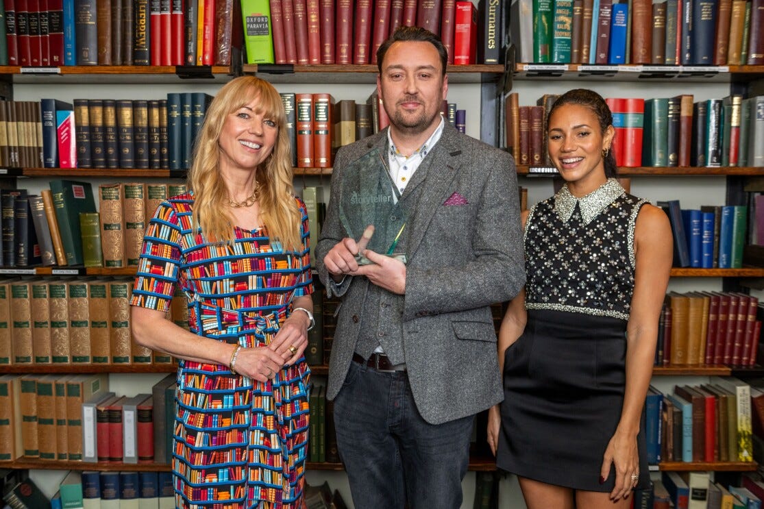 The winner of the Kindle Storyteller Award 2024, JD, alongside guest judges Sara Cox and Vick Hope. 