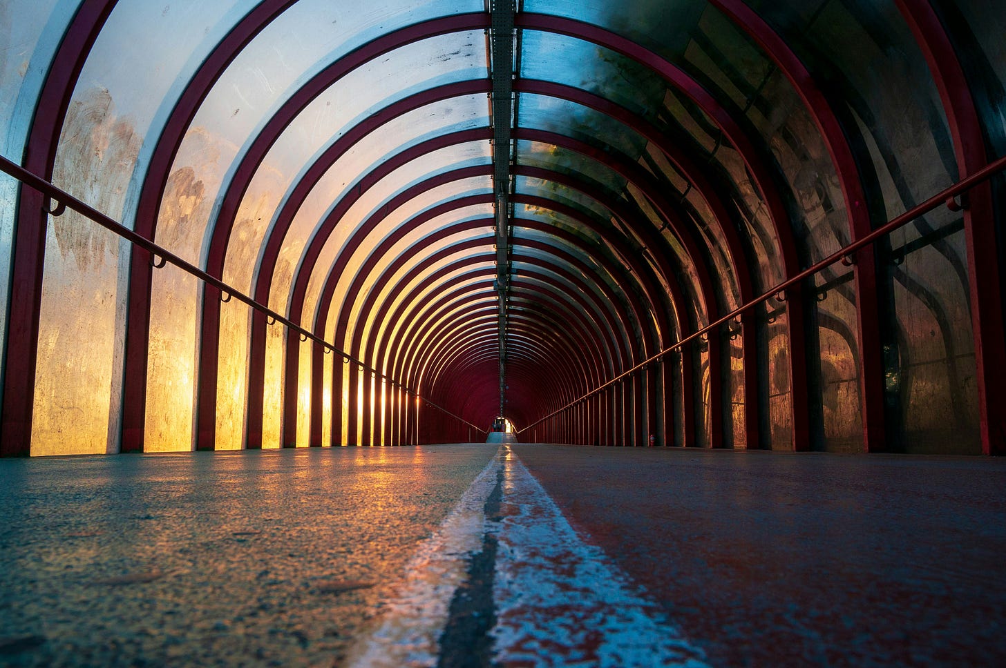 Photo of a pedestrian tunnel at night in Glasgow