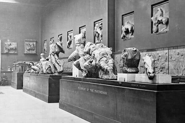 The Elgin Room of the British Museum in an undated photograph taken during the Victorian era. The Elgin Room of the British Museum in an undated photograph taken during the Victorian era.