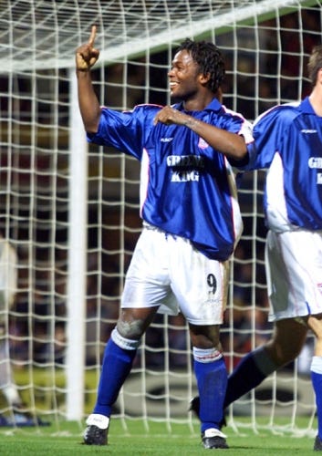 David Johnson celebrates another goal in 1999-2000
