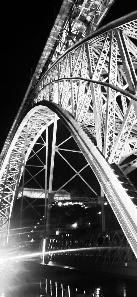Images of the quayside in Porto with reflections in the rain