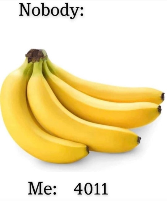 May be an image of fruit, minions and text that says 'Nobody: Me: 4011'