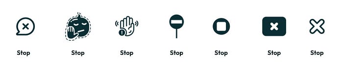 Icons illustrating ‘stop’. Icons illustrating ‘stop’.