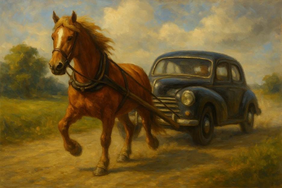 A horse pulling a car

AI-generated content may be incorrect.