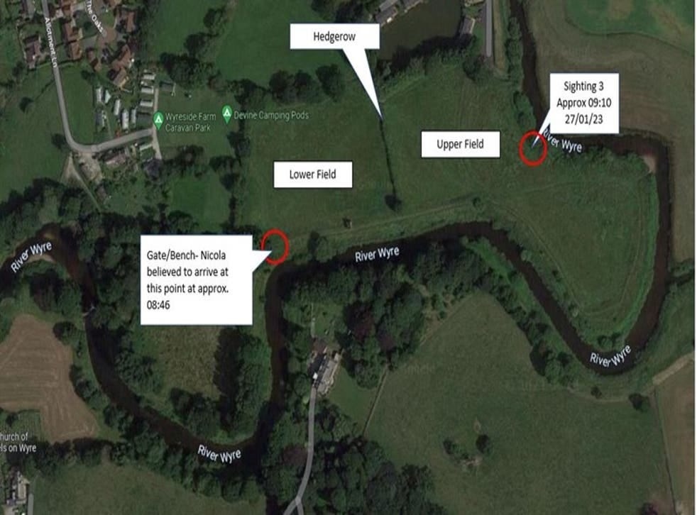 <p>Map showing Nicola Bulley’s last known movements on Friday 27 January</p> <p>Map showing Nicola Bulley’s last known movements on Friday 27 January</p>