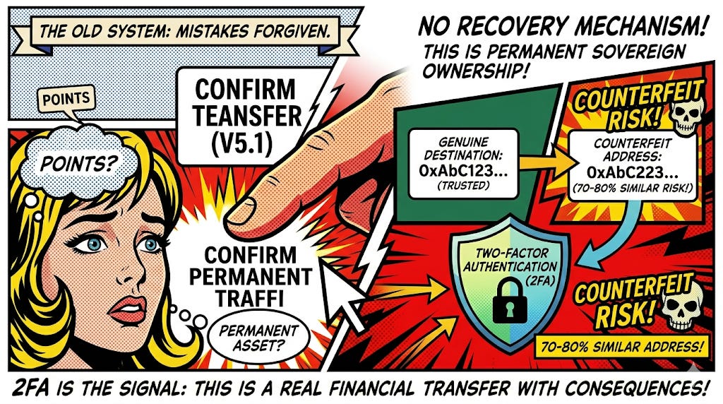 2FA is not security — it is the signal that the transfer is real.